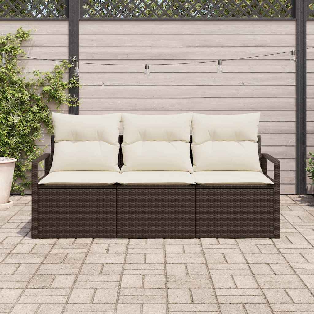 Garten-Sofa-Set mit Kissen mit Speicher 3 pcs Braun und Creme